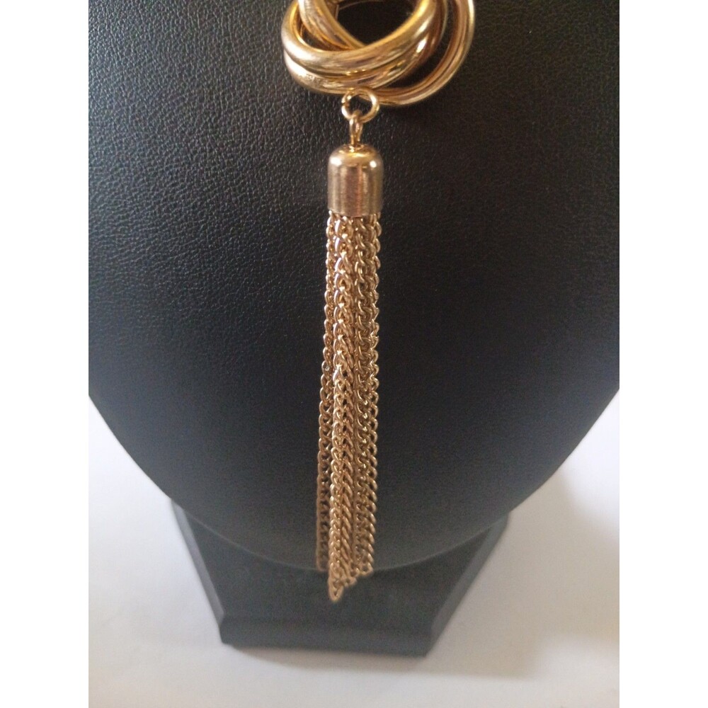 Boho Vintage Long 40 Inch Gold Chain Tassel Necklace, Triple Ring Eternity Knot - Picture 4 of 5